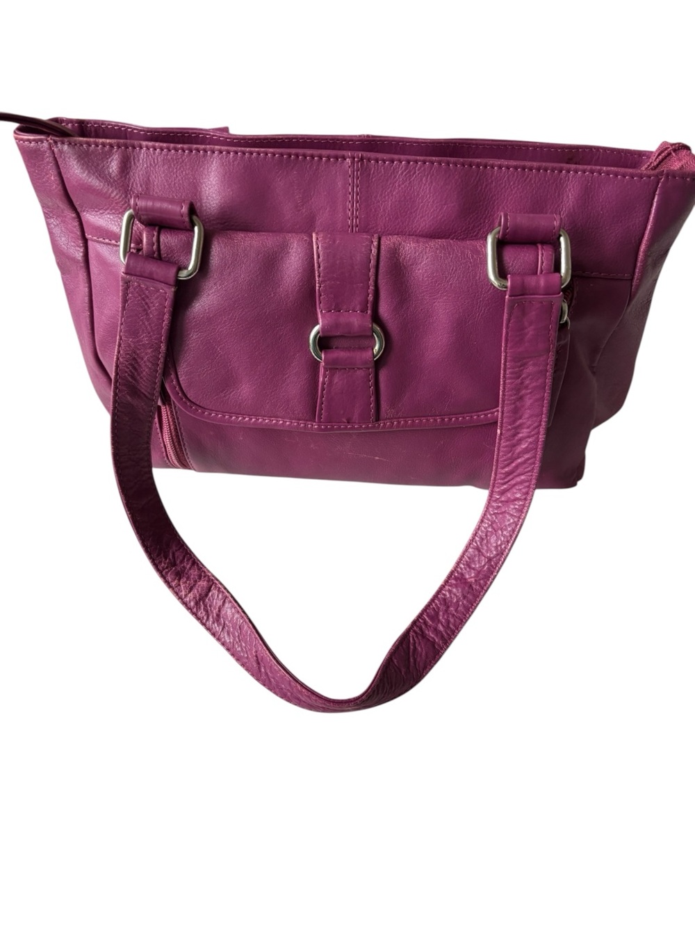 Women's Plum Leather Shoulder Bag with Front Ring Detail - Picture 6 of 11